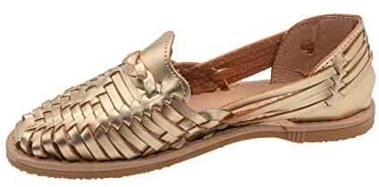 Fiesta Brands Mexikanische Sandalen Boho Huaraches Mexicanos Para Mujer Damen Leder Handwerker Schuhe, Goldfarben, 38 EU