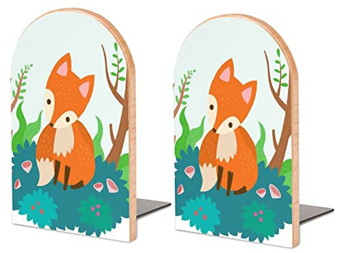 Lot De 2 Serre-Livres Renard Mignon Support De Livre Antidérapant en Bois pour Bibliothèque De Bureau