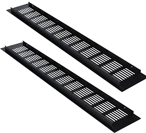 Rejilla de ventilación interna de aleación de aluminio de 80 mm x 600 mm, rejilla de ventilación interna de color negro, accesorio de armario de cocina (2 piezas)