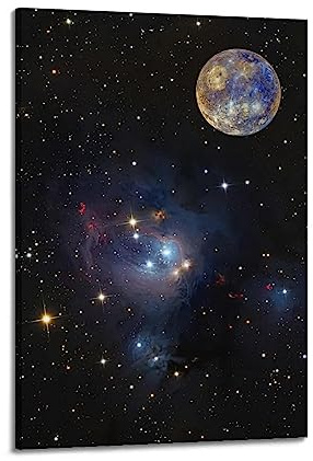KYTIN Weltraumposter Merkur und die Sterne, dekorative Malerei, Leinwand, 30 x 45 cm