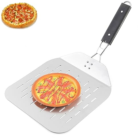 Pelle à Pizza Perforée, 12 Pouces Spatule à Pizza Pliable, Spatule Pizza en Inoxydable, Pelle à Pizza avec Poignée Anti-Brûlure, Pelle à Pizza en Aluminium, pour Cuire des Pizzas, Pain, Tartes