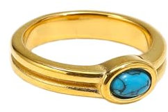 PAURO Klein Oval Achat Siegelringe für Männer Edelstahl Retro Blau Synthetischer Türkis Statement Ring Größe 60 (19.1)