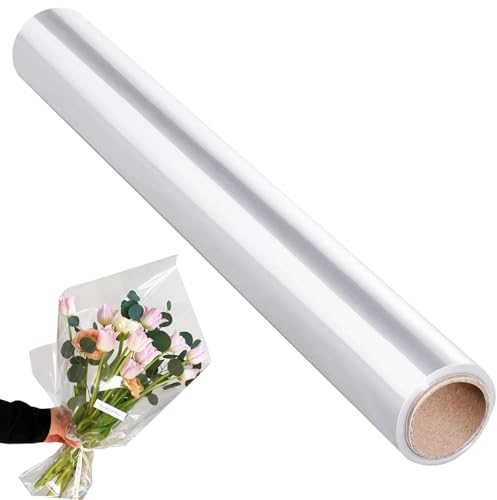 Papier d’emballage Transparent,40 cm x 30 m Papier cadeau transparent Cellophane,pour Fleurs, Artisanat, Emballage Cadeau (transparent)