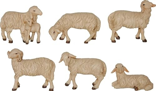 FADEDA 6X Schafe mit Widder und Lamm/Höhe:5 cm/handbemalt/detailgetreue Krippen Figuren - Weihnachten Tisch Dekoration Krippe Zubehör