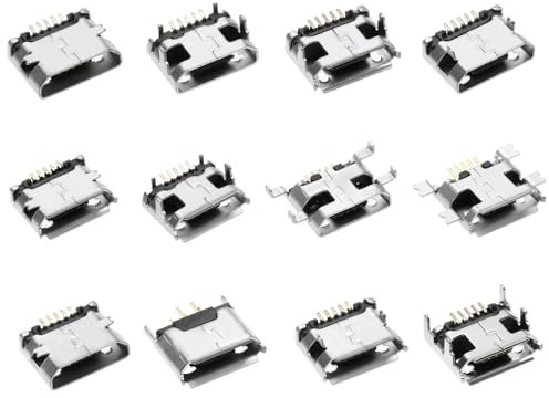 60PCS Micro USB Type B Female Connector 5 Pins 180 Degree Micro USB Female Socket Connector Jack Port Replacement Adapter