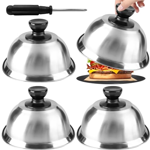 Coperture Per Hamburger,4 Pezzi Campane Per Hamburger Con Manico E Cacciavite,Copertura Per Hamburger,Coperchio Per Hamburger In Acciaio Inossidabile Per Hamburger,Barbecue,Bistecca,Cheeseburger