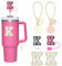 Reusable Straw Cover for Stanley Cup Accessories,2Pcs Dustproof Straw Covers with Letter Charms and Personalized Name Stickers(K)