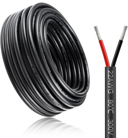 30M/100ft 12V Low Voltage Wire, Outdoor Landscape Lighting Cable, 2 * 0.3mm² Conductor Extension Cable, 22AWG Electrical Cord Red & Black Tinned Copper Hookup Wire Kit, 2 Core Electrical Wire