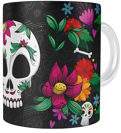 Sublime Corp. Tazas con diseños de calaveras mexicanas, tazas con diseños de catrinas, tazas de café del día de los muertos (13)