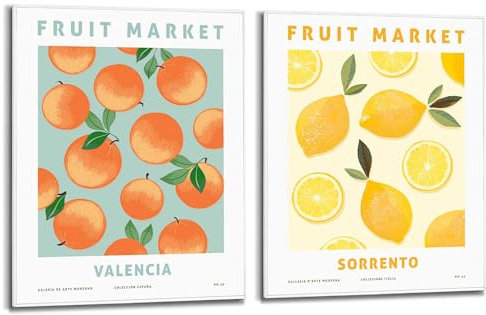 REINDERS Bilder Set, Obst Valencia - Sorrento, Küche, Poster, Wanddeko, Room Decor, MDF, Mehrfarbig, 2-er Set