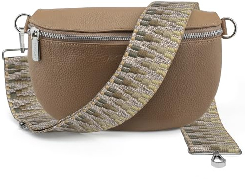 Artvall - Umhängetasche Echtleder Tasche Handtasche Leder Bauchtasche Klein mit Schultergurt Design Taschenband abnehmbar verstellbares Riemen Crossbody Bag Echt Ledertasche Damen mit Reißverschluss