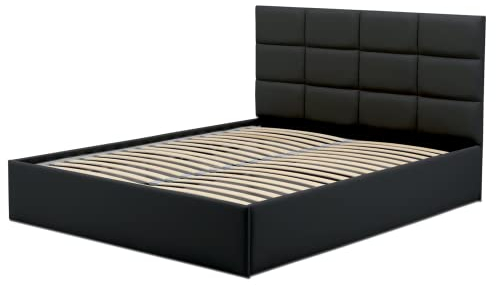 Mebligo - Polsterbett Kunstleder 180x200 mit Bettkasten, Bettgestell, Doppelbett mit Lattenrost, Schlafzimmer Bett mit Kopfteil, Stauraumbett Tores, Bett Ohne Matratze - Schwarz