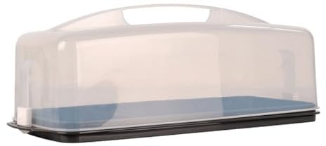 EUROHOME Kuchencontainer - Transportbox für Kastenkuchen aus Kunststoff mit Tragegriff 43 x 18 x 15 cm - Tortenglocke mit sicherem Verschluss - Kuchenhaube - Kuchentransportbox für Königskuchen