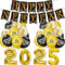 Silvester Deko 2025 Luftballon Schwarz Gold, 23 Stk Happy New Year Deko Ballons Set, Silvester Dekoration, Neujahr Deko mit Happy New Year Girlande und Folienballon 2025, Silvester Party Deko Zubehör