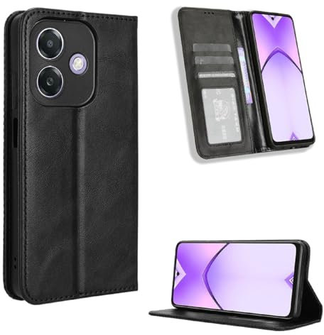 YUECXIN Funda para OPPO A40 4G / OPPO A40m 4G, PU Cuero Flip Carcasa de Tapa Libro, Antigolpes Case Cover con Cierre Magnético, Wallet Tarjetero y Soporte Plegable, Negro
