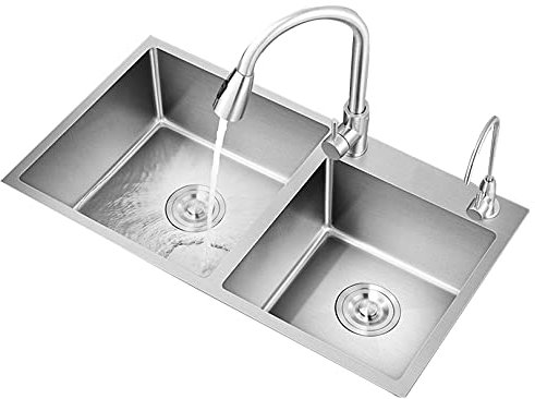 JXDWTL Fregadero de Cocina de Acero Inoxidable empotrable, Fregadero de Trabajo de Doble cubeta Hecho a Mano para Oficina, casa de Campo o Cocina doméstica