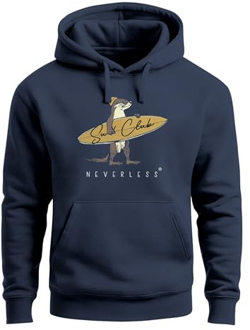 Neverless® Hoodie Herren California Surfing Print Otter mit Surfboard Grafik Surfer-Design Männer Fashion Streetstyle