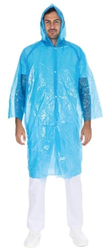 FRANZ MENSCH 50 Stück Hygonorm Besucherkittel Light mit Druckknöpfen, Kapuze | PE, Packung, blau, Einheitsgröße, L: 120cm, Umfang: 150cm, Einwegkittel, Einwegkittel, Besucherkittel
