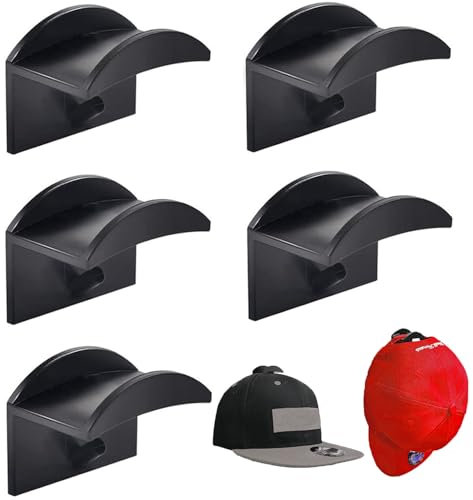 5 Pcs Adhesive Hat Holder Cap Hook for Wall Mount No Drilling Hat Rack Organizer Strong Hold for Hat Rack Special for Baseball Caps for Door,Office,Bedroom,Hat Hangers Holder Storage Organizer.