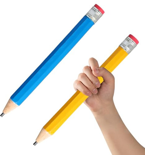2 Stück Hölzerne Riesen Bleistift, Übergroße Jumbo Bleistifte mit Kappe und Radiergummi, Lustiger Großer Neuartiger Bleistift für Kinder, Schule, Zuhause, Büro, Prop Geschenke Dekor (Gelb, Blau)