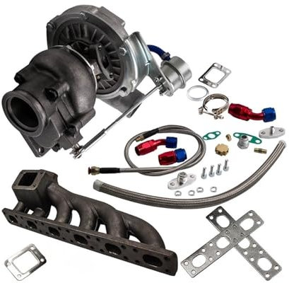 T3/Turbolader Internes Wastegate Turbo Manifold Kompatibel for Bmw E36 E46 E39 M50 M52 + Öl Linie Kit