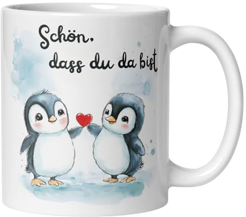 Pinguin Tasse | Danke Dankeschön Wertschätzung | Schön dass du da bist | Geschenk Kollege Kollegin Freund Freundin | Lustige Tasse Pinguin Herz Büro Arbeit Kaffee Becher Abschiedsgeschenk