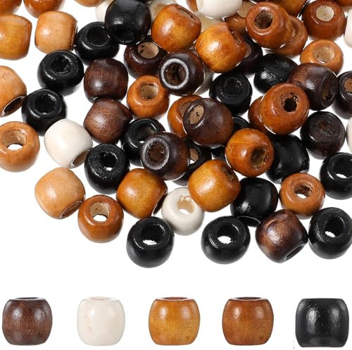 YUXIANLB 150 Stück Holzperlen mit Großem Loch Naturperlen in 5 Vintage Farben für Makramee Schmuckherstellung DIY Projekte Halsketten Schlüsselanhänger Freundschaftsbänder Heimwerker