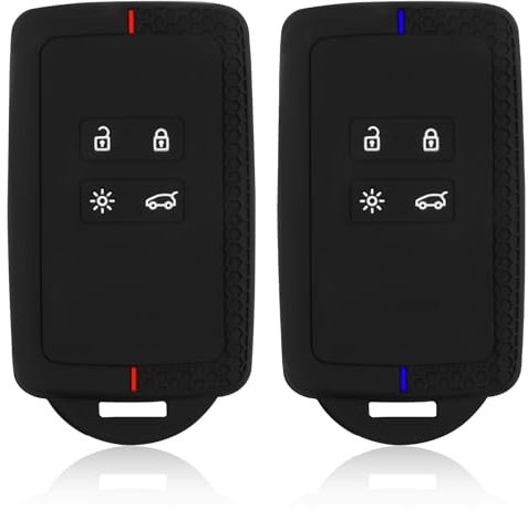 Etui Carte Renault, 2pcs Coque en Silicone pour Clé Intelligente 4 Boutons Compatible Renault Captur Clio 4 Protection Anti Choc et Anti Rayures pour Voiture (Noir)