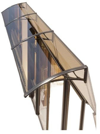 Pensilina for porta d'ingresso, tenda da sole antipioggia for esterni, tenda da sole antipioggia marrone, copertura in policarbonato + staffa in acciaio di plastica, protezione UV, forte capacità di c
