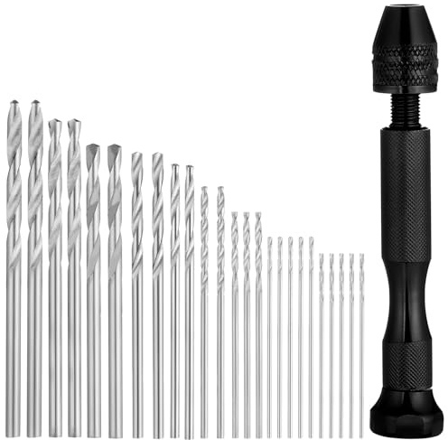 Handbohr mit 25 Spiralbohrer (0.5-3.0mm) Handbohrer Mini Bohrmaschine Pin Vise Mini Hand Drill Bit Set Precision Handbohrer Bit for Harz Wood Jewellery Model Making DIY Drilling