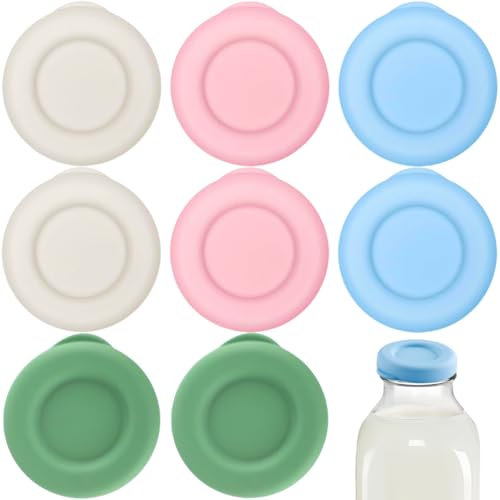 8 PCS Milk Bottle Tops Reusable Silicone Caps Replacement Glass Milk Bottle Lids Leakproof Glass Milk Bottle Lids Dishwasher Bottle Top Multicolour Accessories for UK One Pint Milk Glass Bottles