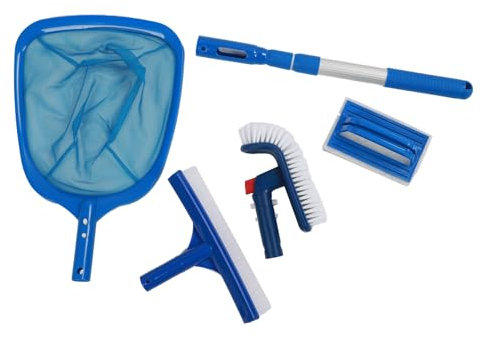 Oreilet Swimmingpool-Reinigungskit, Poolbürste mit 17,7-34,6 Zoll Teleskopstange, Feinem Mesh-Blatt-Skimmernetz, Poolreinelungswäsche für Pools SpasWhirlpool