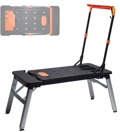 Klappbare Werkbank mit Rädern, multifunktionale Arbeitsplattform, höhenverstellbar, tragbarer Tisch, Sägebock, Gerüst, Handkarre, Tragkraft 150 kg oder 250 kg