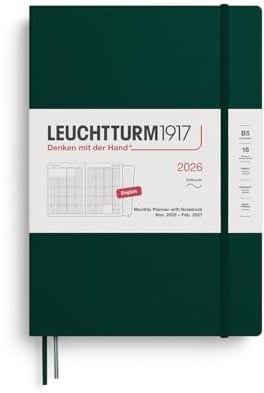 LEUCHTTURM1917 372788 Monatsplaner & Notizbuch Composition (B5) 2026, 16 Monate, Softcover, Forest Green, Englis
