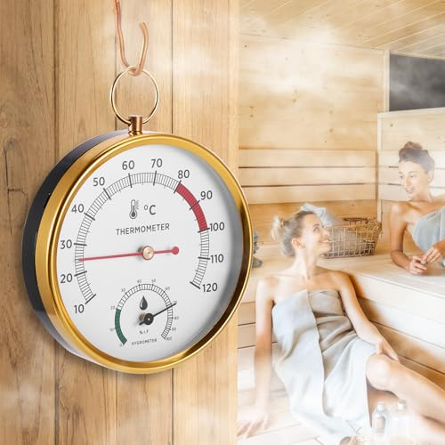 Digital Sauna Thermometer and Hygrometer Stainless Steel | Round Sauna Thermo-Hygrometer High Accuracy Sauna Accessories, Digital Thermo-Humidity Meter for Steam Sauna Room Home