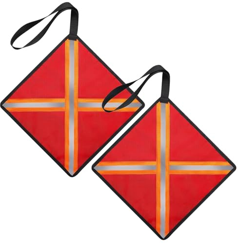 2 Stück 32 × 32 cm Rote Warnflaggen mit Aufhängeschnur, Wasserdicht und Abriebfest, Orange Reflektierende Streifen, hohe Sichtbarkeit, Geeignet für LKW-Ladung, Kajak