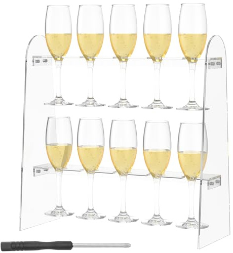 Eyoulife 2 Tiers Acrylic Champagne Flute Holder with 10 Slots, Detachable Tabletop Champagne Flute Stand for Wedding Party Kitchen Bar, Glasses Display Rack