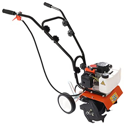 Gartenfräse Benzin, 2 Takt Motor 43CC Motorhacke Bodenfräse, 8500 U/min Bodenhacke Ackerfräse für Pflügen, Graben, Unterpflügen
