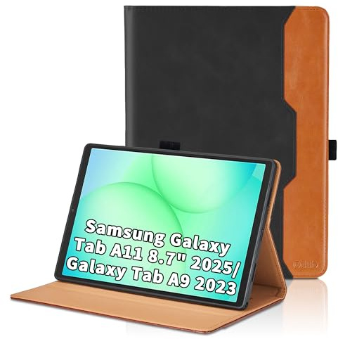 Funda para Samsung Galaxy Tab A11 8.7 Pulgadas 2025 (SM-X133 / SM-X135)/Galaxy A9 8.7 Pulgadas 2023 (SM-X110/SM-X115) PU Leather Ángulos Ajustables Tablet Case con Supporto Funzione y Bolsillo- Negro