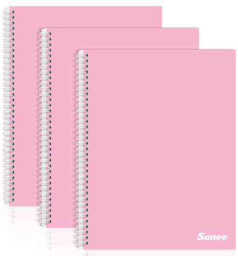 SUNEE A4 Squared Notebook, Pack of 3 Notepads, Wirebound Notebooks, 100 Sheets / 200 Pages, 80gsm 5mm Squared Paper, 4-Hole Punched and Perforated Edge, Pink