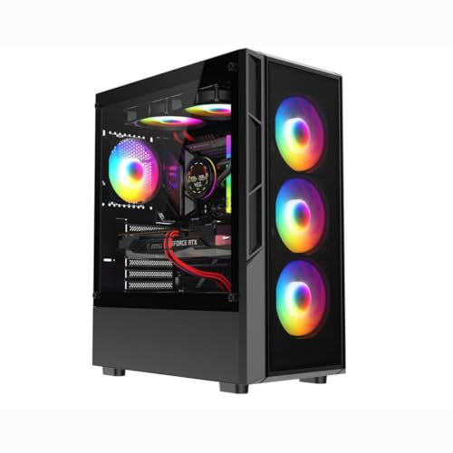 ASC Gaming PC Tower, AMD Ryzen 5 5500, 16GB RAM, 1TB+256GB SSD, RTX4060 8GB Graphics, Windows 11, Black RGB 6 Fan Glass Gaming Case
