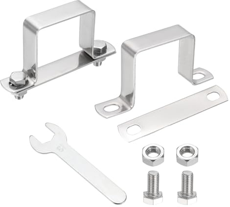 sourcing map 2Pcs U Shape Square Tube Clamp, 50x50mm U Shaped Bracket 304 Stainless Steel Square Strap Clamp with Bolt Plate Nuts and Wrench for Pipes Door Closed Bar Holder Railings