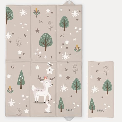 Kikido Baby Wickelunterlage 40x60 cm - Wickelunterlage unterwegs, faltbar und wasserdicht - Waldtiere - Transportable Wickelauflage - Weiche Reise waschbar für den Windelwechsel - 60x40 cm