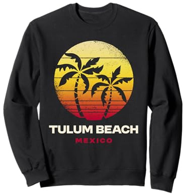 Plage de Tulum, Mexique, Coucher de Soleil rétro avec Palmiers, Ambiance de Plage Tropicale Sweatshirt