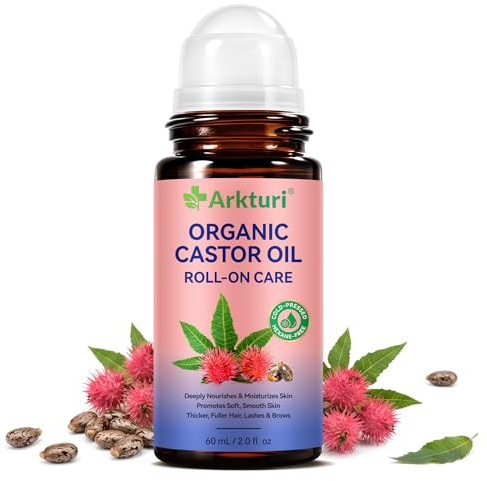 Castor Oil Roller Ball, Organic Castor Oil Rose Quartz Roller Ball, 100% Pure Cold-Pressed, Natural Ingredients, Amber Glass Bottle, for All Skin Types 2.oz (1PC)