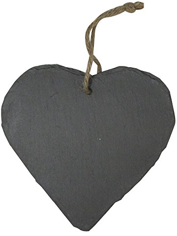 Rayher 5622800 Schiefer Herz, 14 x 14,5 cm, Schiefer Memotafel in Herzform, zum Beschriften und Bemalen, mit Aufhänger aus Juteschnur, Haustürschild, Namensschild