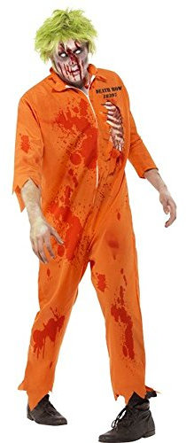 Smiffys Zombie Death Row Inmate, Orange with Jumpsuit, Halloween Zombie Alley Fancy Dress, Zombie Dress Up Costumes