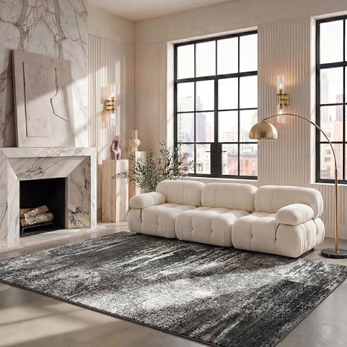SAFAVIEH Adirondack Collection Area Rug - 6' x 9', Silver & Black, Modern Abstract Design, Non-Shedding & Easy Care, Ideal for High Traffic Areas in Living Room, Bedroom (ADR112A)