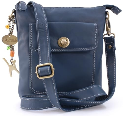 Catwalk Collection Handbags Genuine Leather Cross Body Bag Laura | Small Crossbody Bag for Women, Adjustable Detachable Strap, Secure Zip Closure, Slim Everyday Handbag, Compact Shoulder Bag