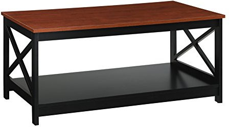 Convenience Concepts Oxford Coffee Table with Shelf, Cherry/Black